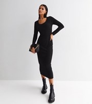 New Look Black Scoop Neck Long Sleeve Bodycon Midi Dress